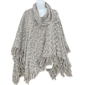 Brown - Gray Knit Fringe Poncho